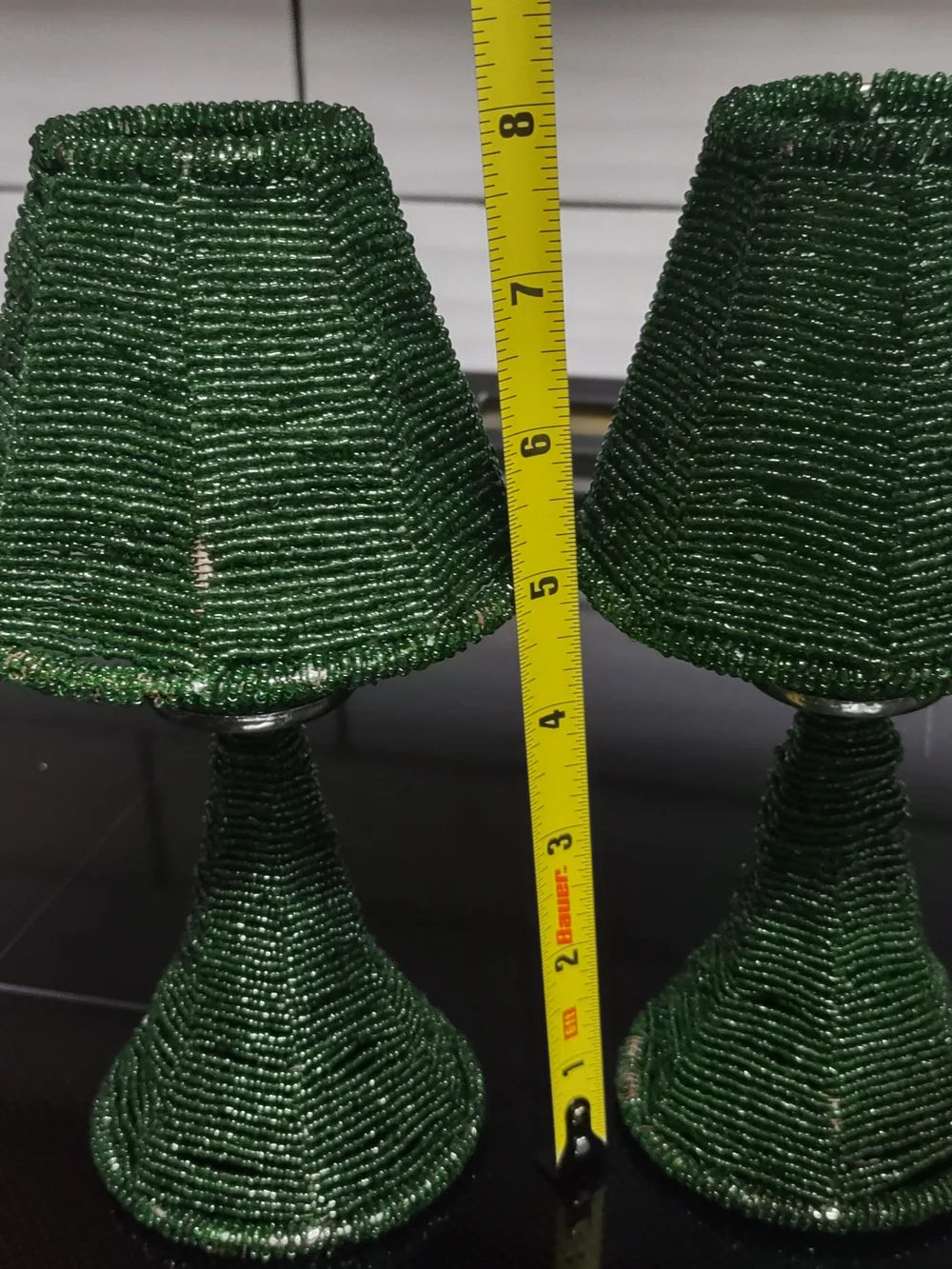 Beaded Mini Table Lamps - Emerald Green Pair Votive Tea Light Candle 8